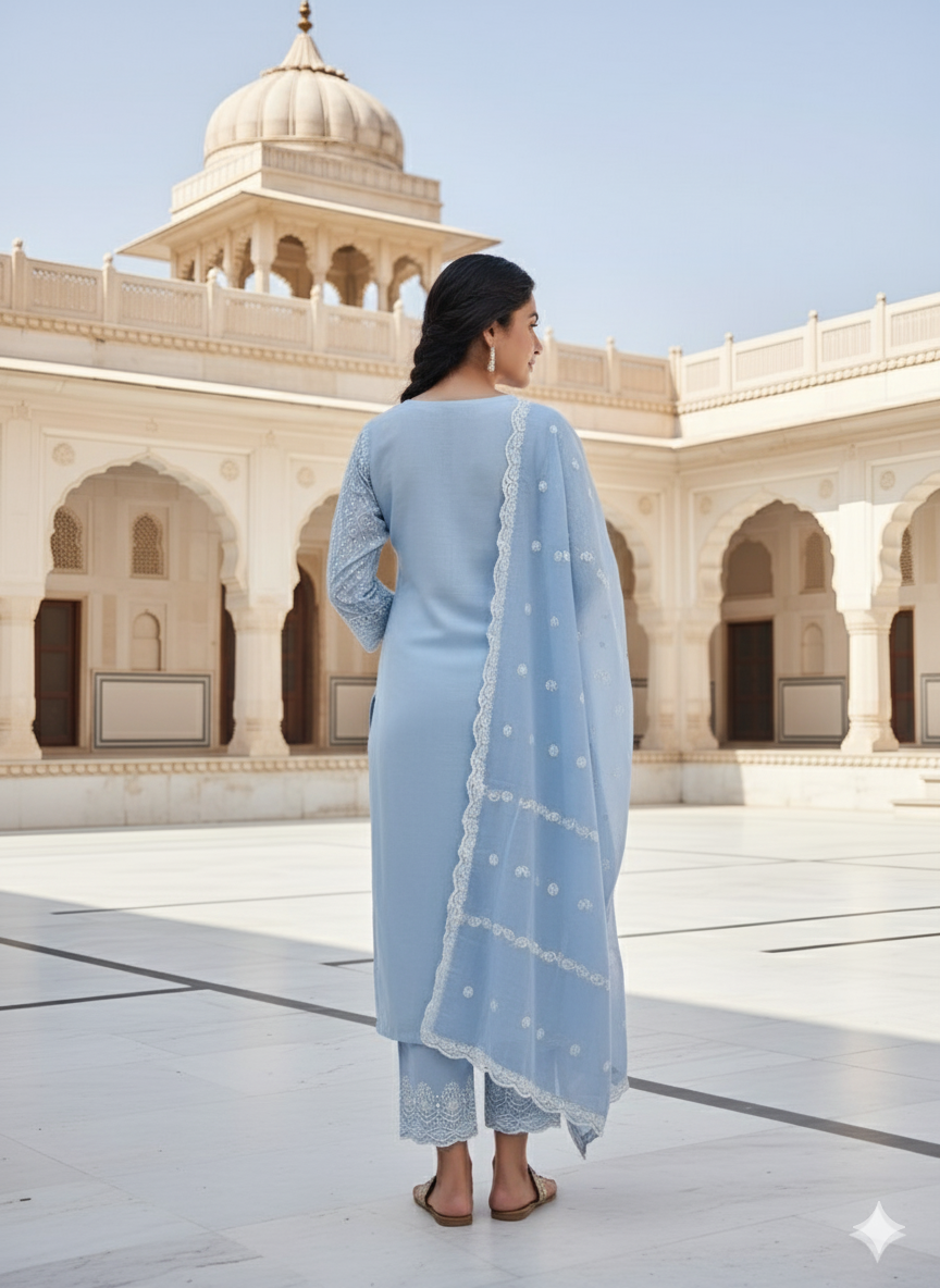 Pure Cotton Embroidery 3 - Piece Dress Set