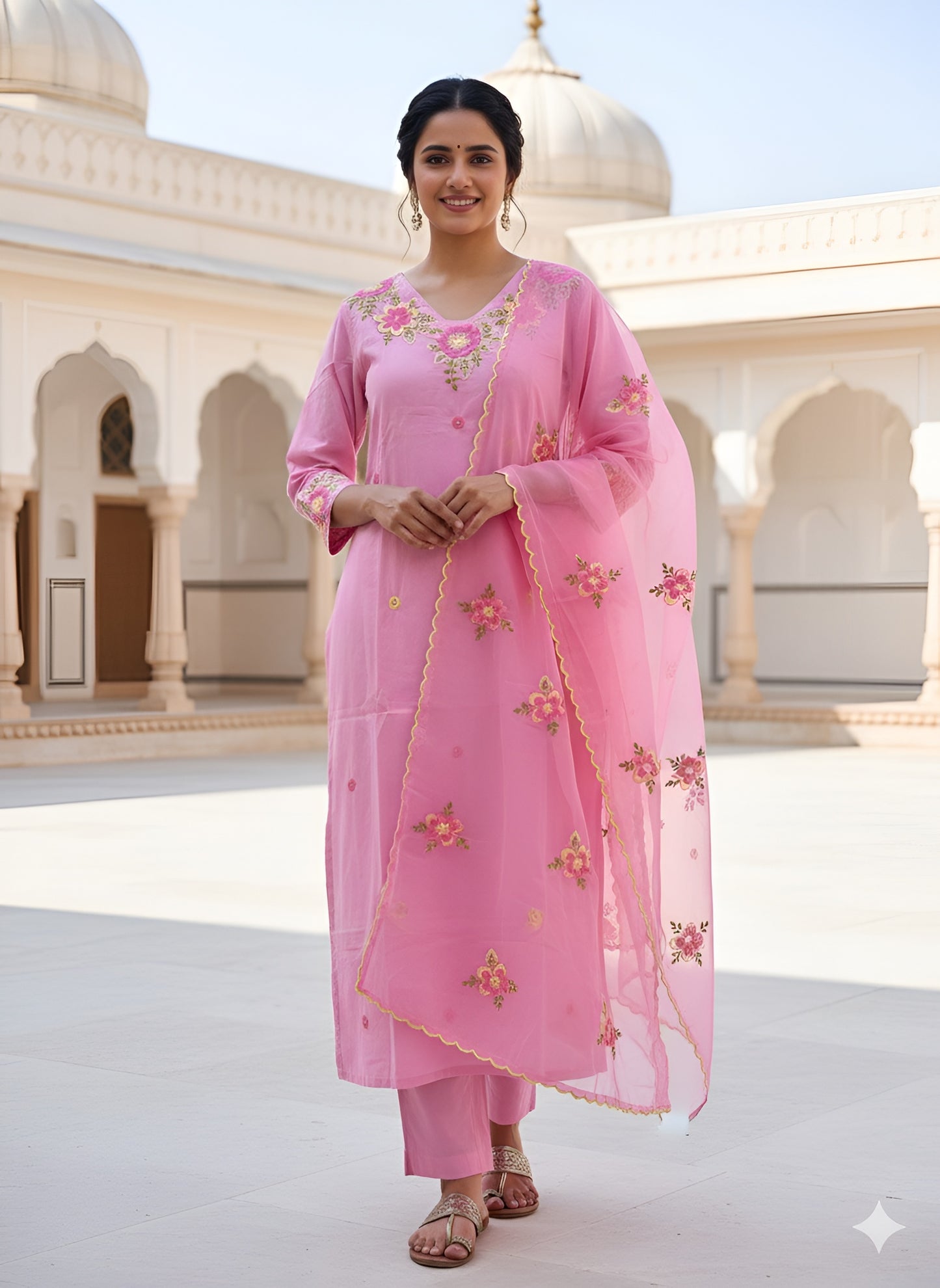 Pink Cotton Embroidery 3 - Piece Set