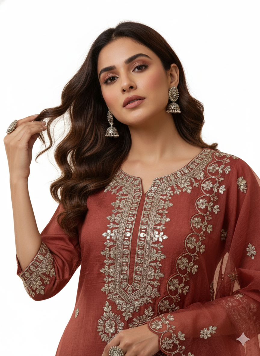 Designer Gota Patti Kurti Pant with Dupatta Set