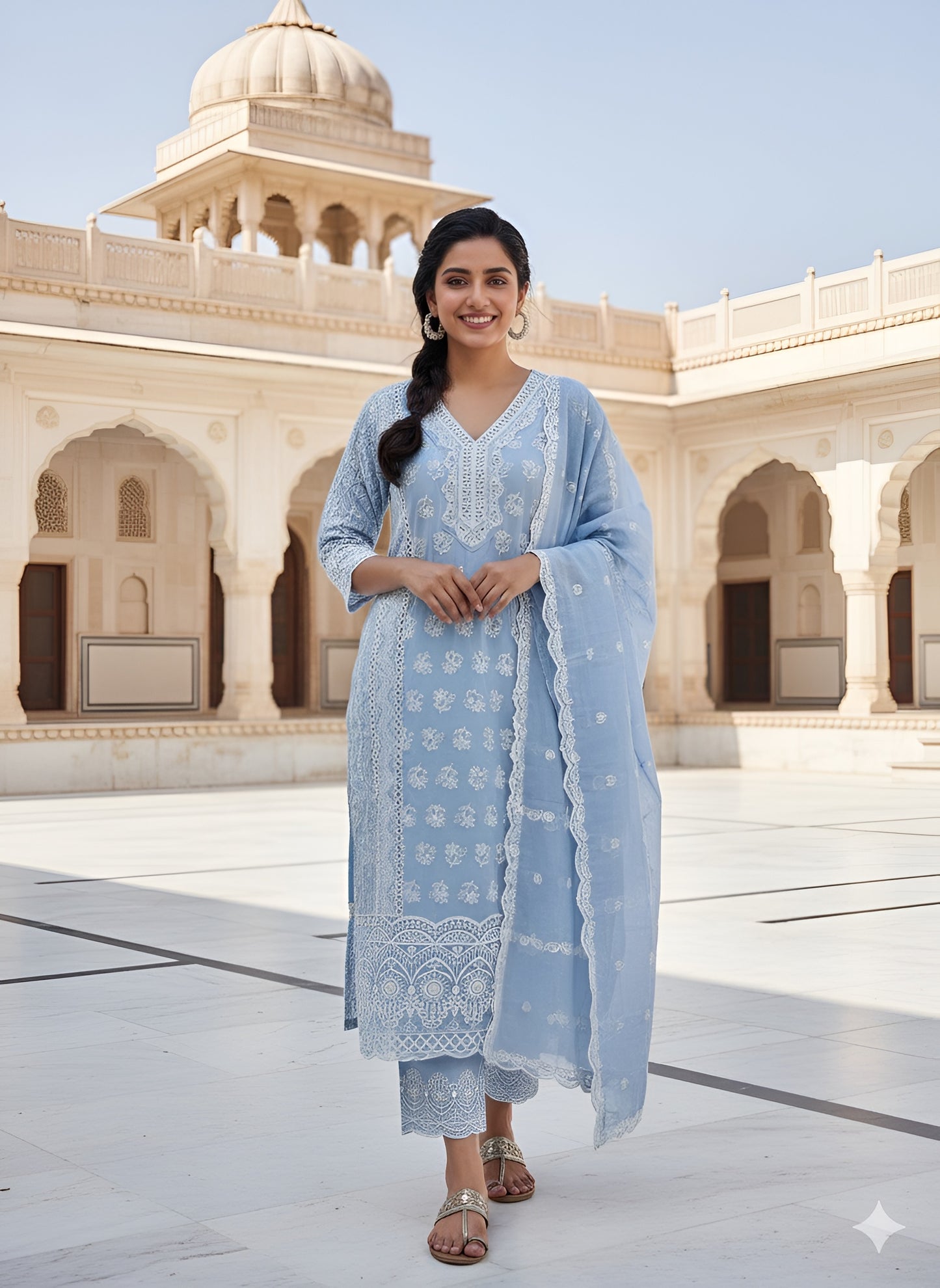 Pure Cotton Embroidery 3 - Piece Dress Set