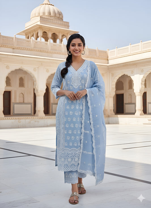 Pure Cotton Embroidery 3 - Piece Dress Set