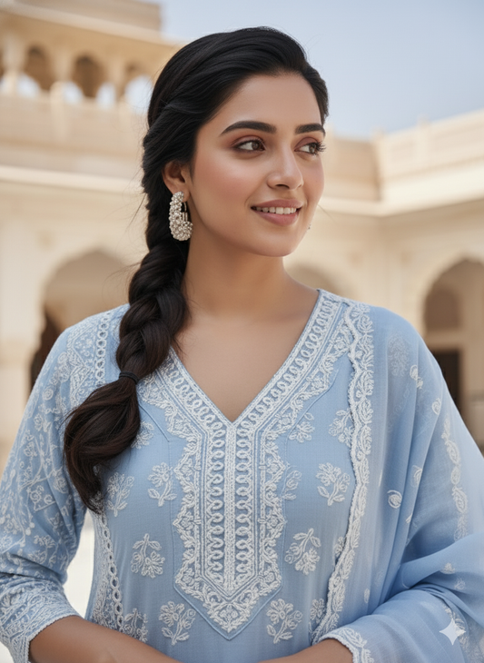 Pure Cotton Embroidery 3 - Piece Dress Set