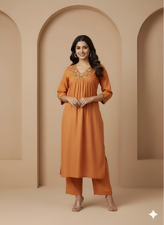 Cotton Floral Embroidery 2 - Piece Set